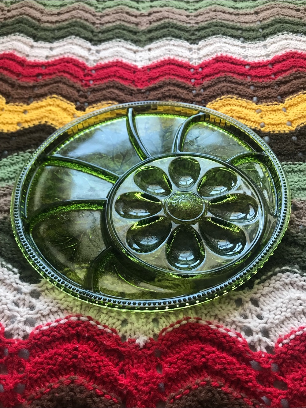 Vintage Indiana Glass Green Glass Divided Serving Platter - Tree of Life